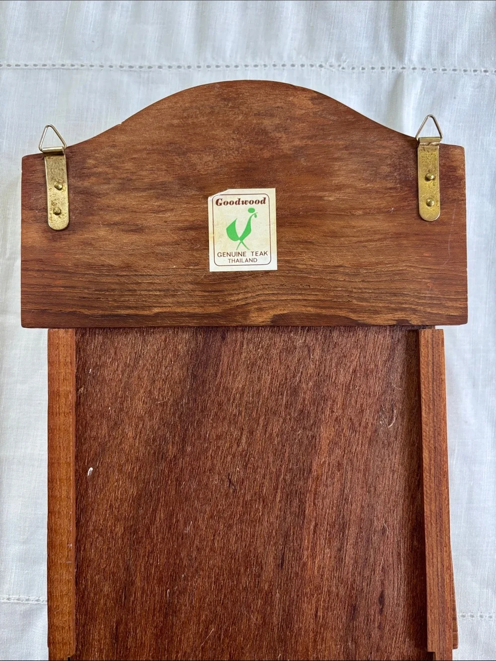Vintage Goodwood Teak Wood Wall Organizer 3 Tier Entry Letter Holder & Key Hooks